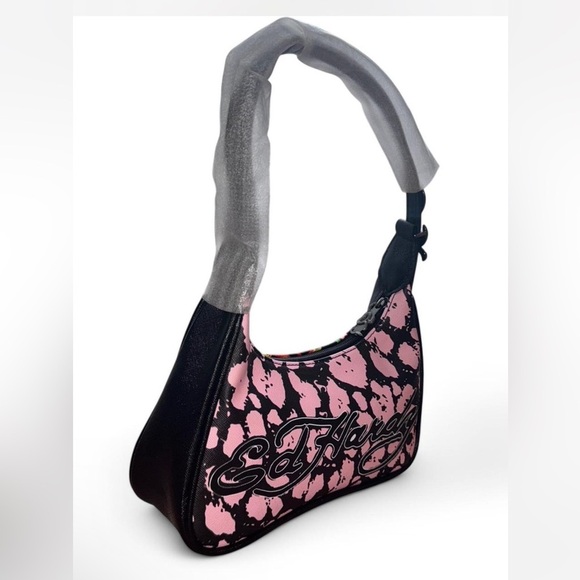 Ed Hardy Black Shoulder Bag with Vibrant Tiger and Floral Art - Picture 2 of 6